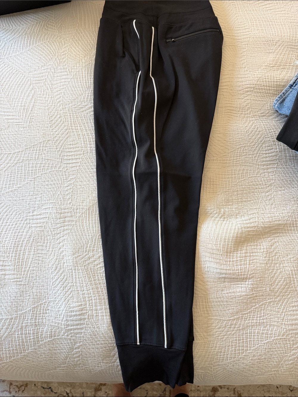 Athleta Black Joggers with White Double Stripe
